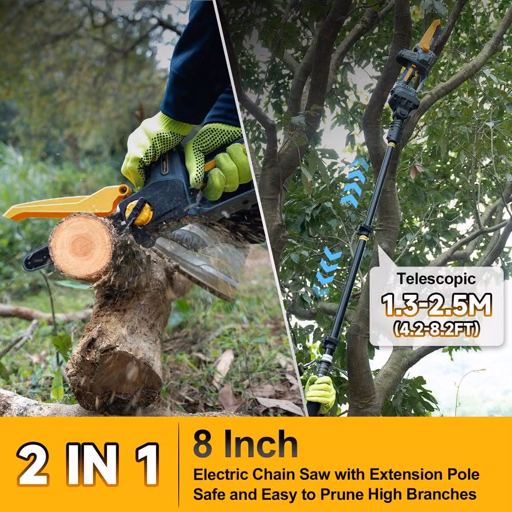 Prunarbo Cordless Pole Saw Kit with 2.5m Reach and 2 Rechargeable Batteries in Black – 2