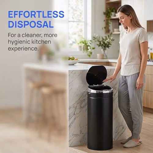HOMCOM 50L Sensor Bin with Quiet Soft-Close Lid in Black, W: 30.5 cm, D: 30.5 cm, H: 81.5 cm – 4