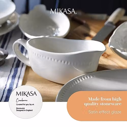 Mikasa Cranborne Stoneware Gravy Boat, 300ml, White and Beige – 4