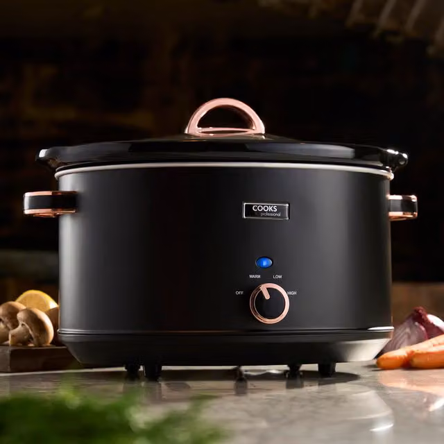 Cooks Professional 8L Slow Cooker in Black and Gold with Analog Display