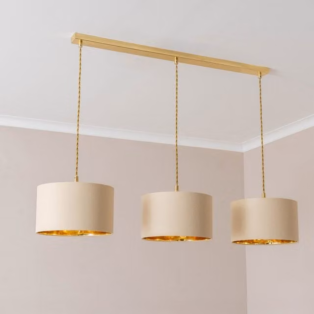 ValueLights Reni 3 Drop Bar Metallic Shade Pendant Ceiling Light in Brushed Gold and Black
