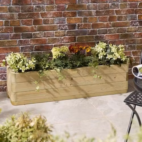 Rowlinson Marberry Trough Planter in Brown, W/D/H: 120 x 30 x 30 cm
