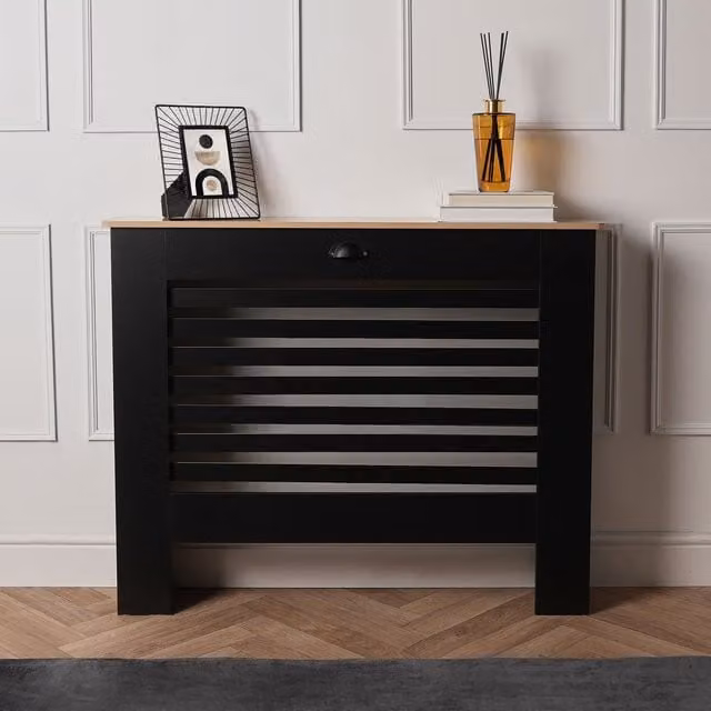 OHS Black Wood Effect Radiator Cover Sideboard Shelf