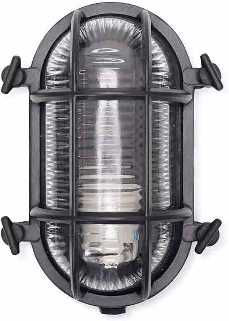 ValueLights Bow Black Outdoor Wall Bulkhead Light with Transparent Glass and IP64 Rating