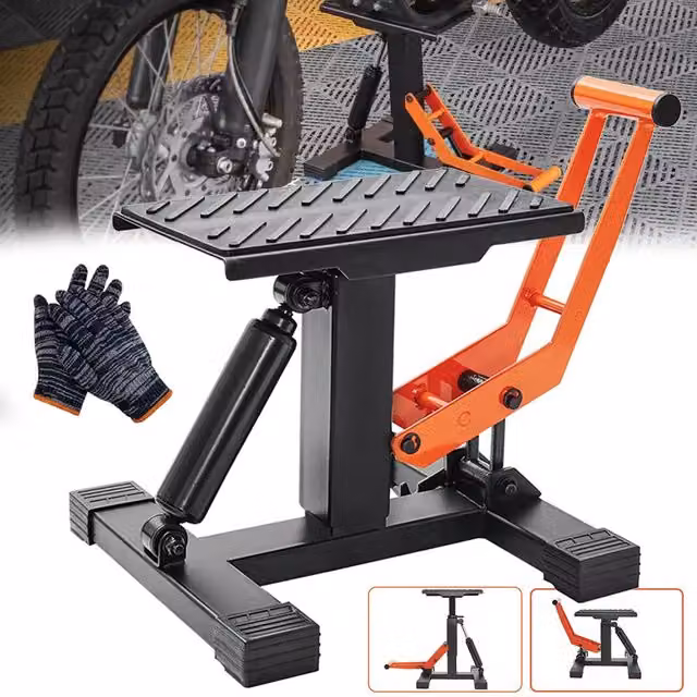 SPETLEK Adjustable Motocross Hydraulic Lift Stand for Dirt Bikes, Black Steel