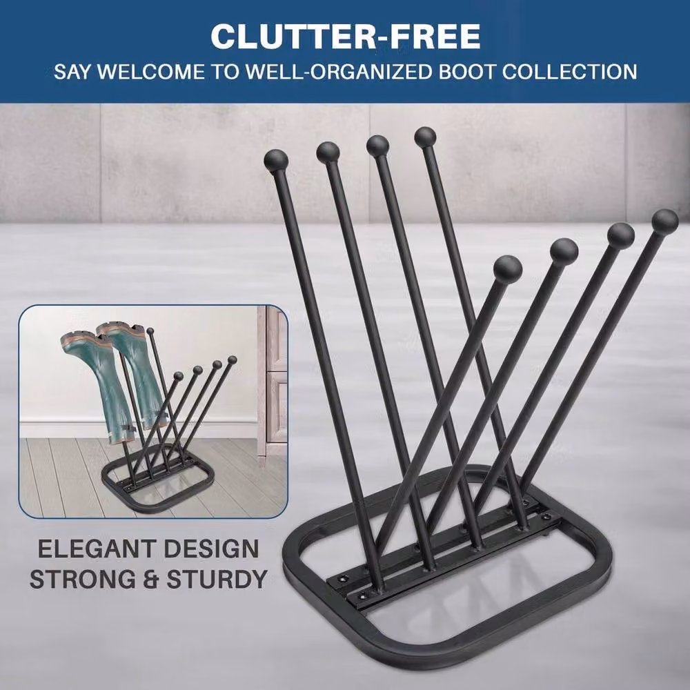 KORVIXA Black Metal 4 Pair Walking Boot Rack Stand, W: 50 cm – 2