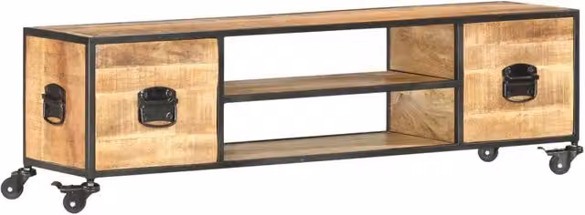 Berkfield Home Industrial TV Cabinet in Brown Solid Mango Wood W/D/H: 130 x 30 x 39 cm – 1