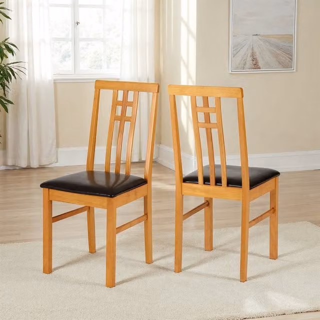 Seconique Vienna Dining Chairs, Set of 2, Medium Oak and Brown Synthetic Leather