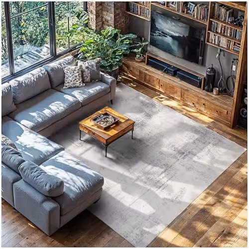 tectake Nadira Washable Rug with Abstract Vintage Pattern in Beige, Grey and Black, W/D/H: 340 x 240 cm
