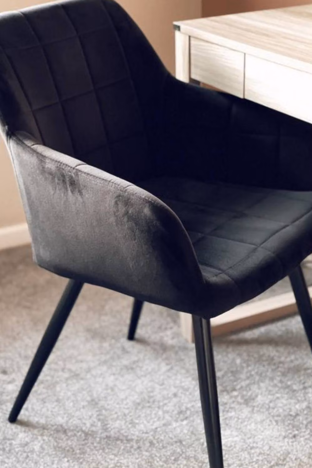 Life Interiors Camden Modern Velvet Dining Chair with Armrests and Black Metal Legs, Black – 5