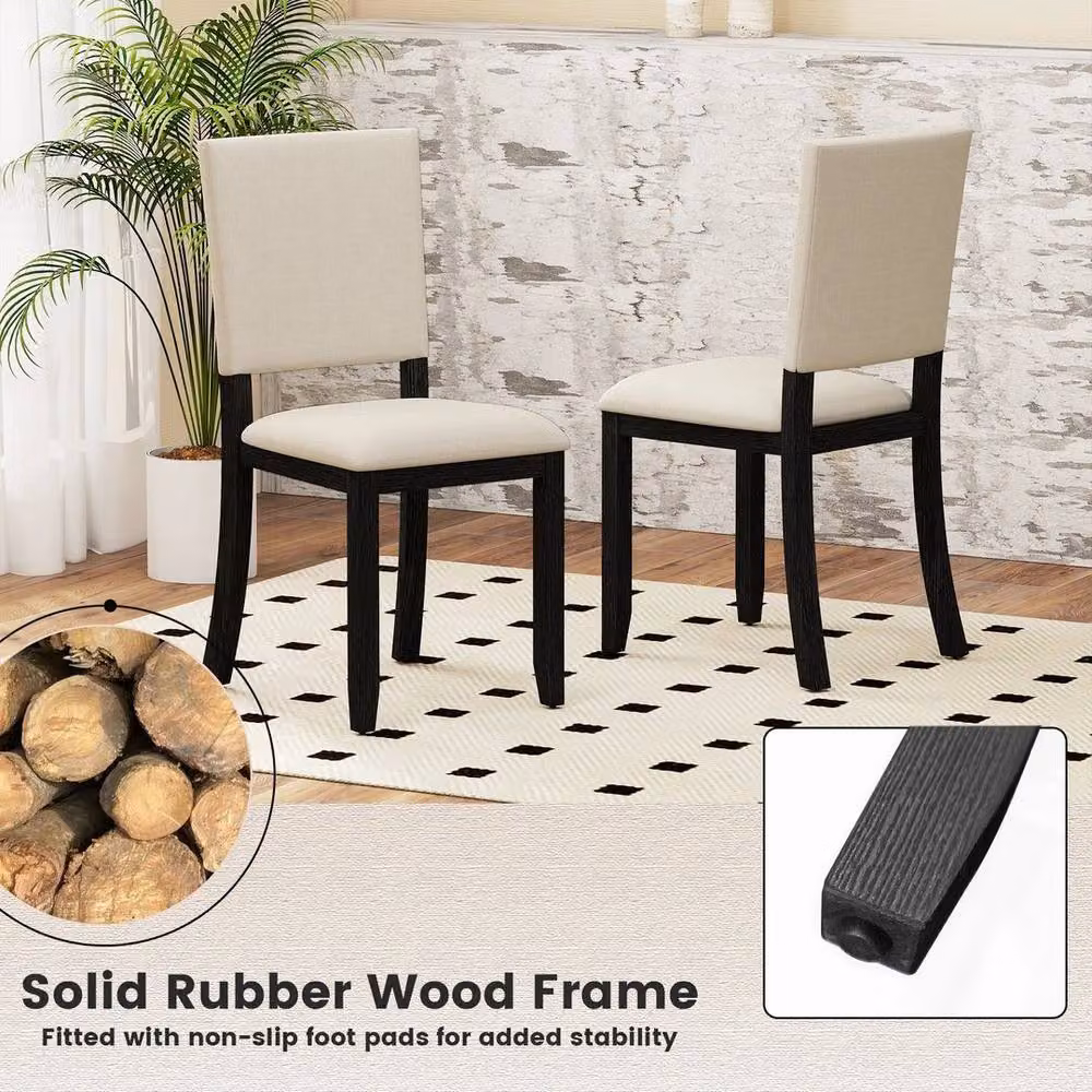 EONLION Set of 2 Modern Upholstered Dining Chairs in Beige with Rubberwood Frame – 4