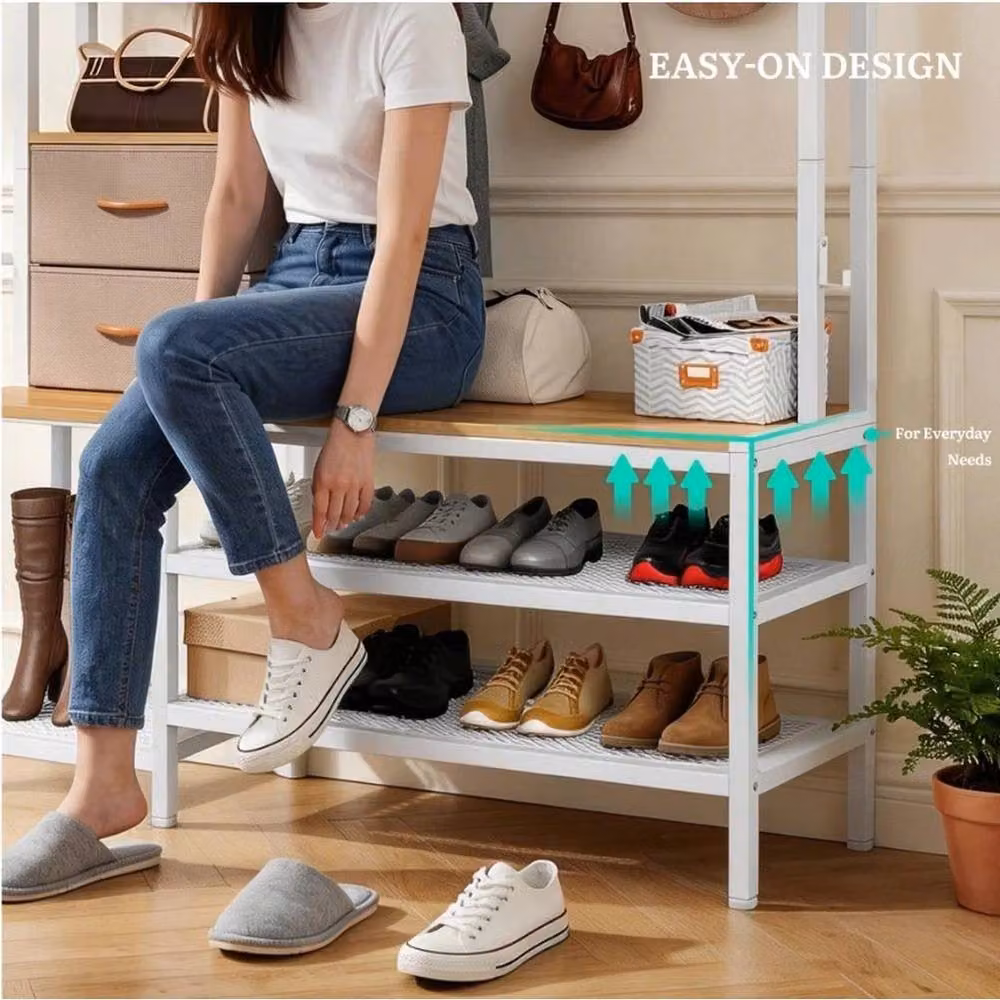 VOGREX Maple Freestanding Hallway Coat Rack in White, H 180.0 x W 120.0 cm – 3