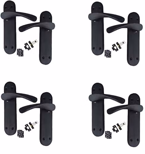 Golden Grace Astrid Backplate Door Handle Set with Hinges in Matt Black, 182mm x 45mm – 1