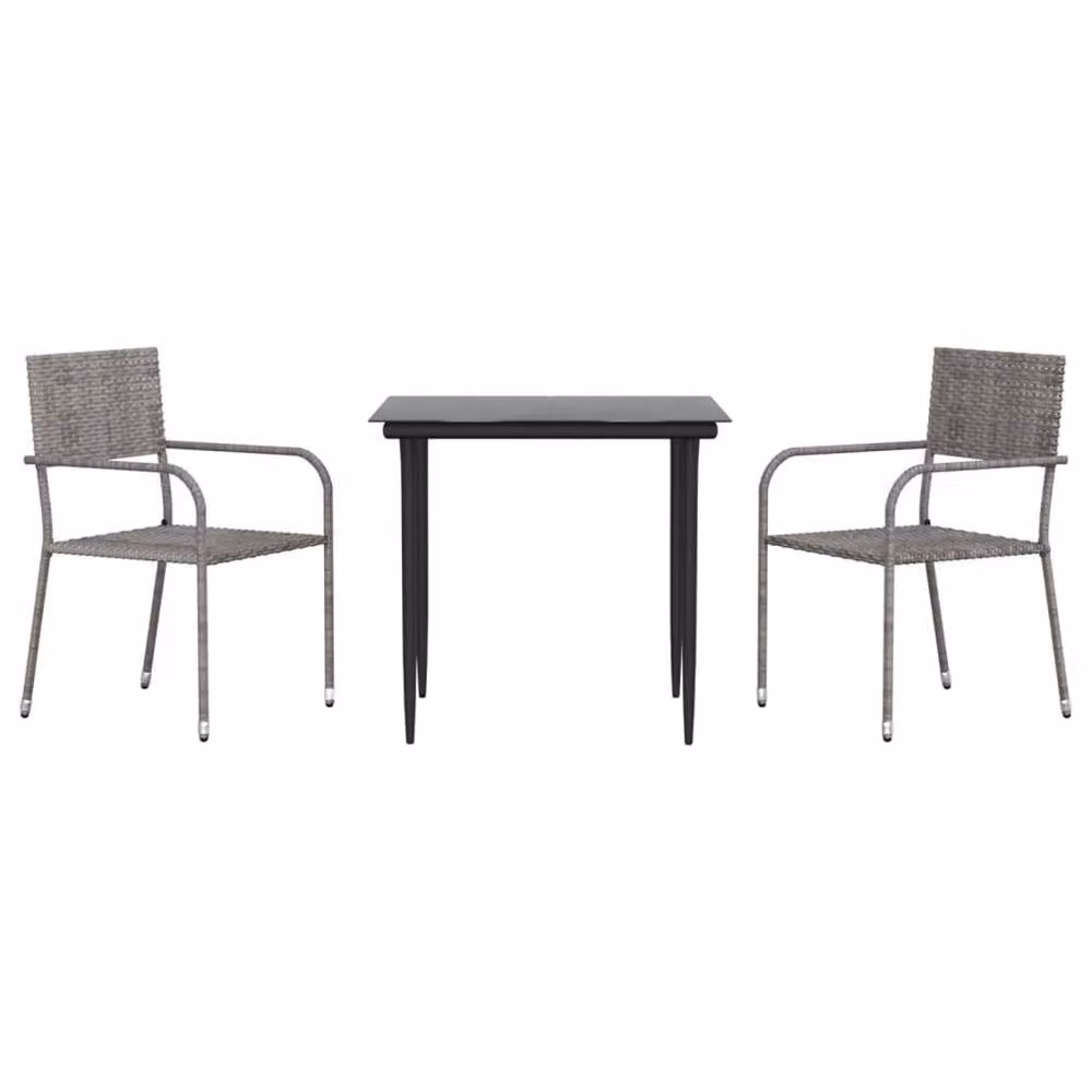 Berkfield Home 3 Piece Modern Garden Dining Set in Grey and Black Poly Rattan and Steel – 2