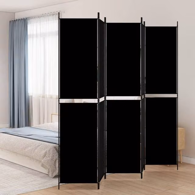 Berkfield Home 5-Panel Fabric Room Divider in Black, W/H: 250 x 220 cm – 1