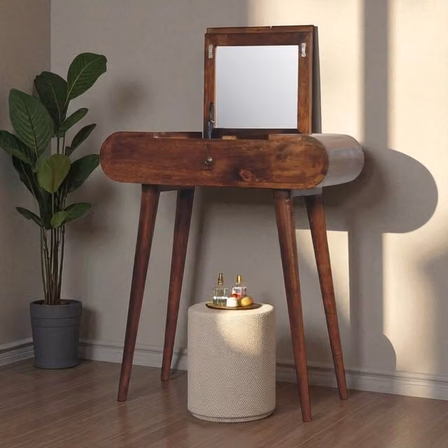 Artisan Furniture Mango Wood Round Tri-Fold Vanity in Brown