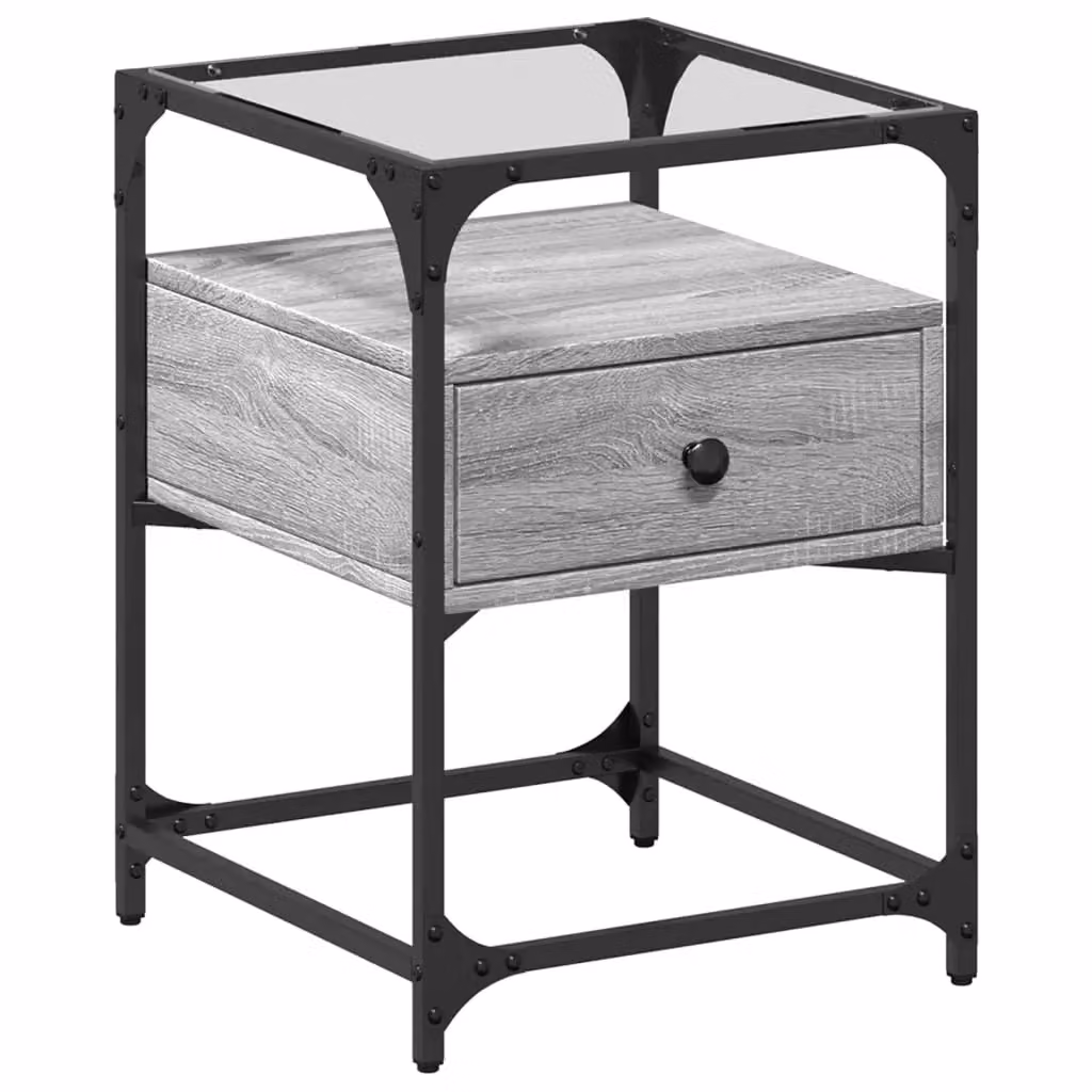 Berkfield Home Set of 2 Grey Sonoma Bedside Cabinets with Mirror Top, W/D/H: 40 x 40 x 55 cm – 4