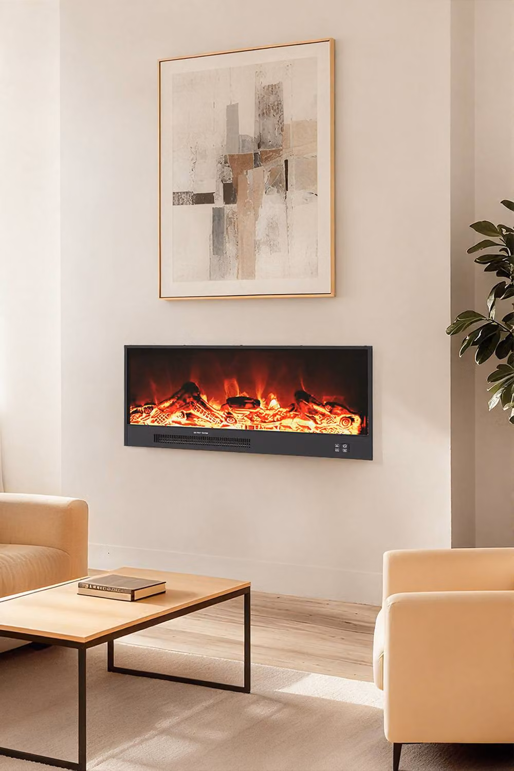 H&O Direct Black Wall-Mounted Recessed Electric Fireplace with App Control – 3