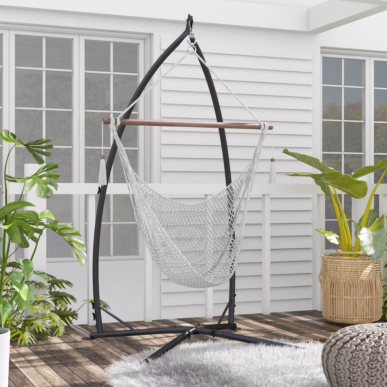 Outsunny Heavy Duty Metal Hammock Chair Stand with Chain in Black – 2