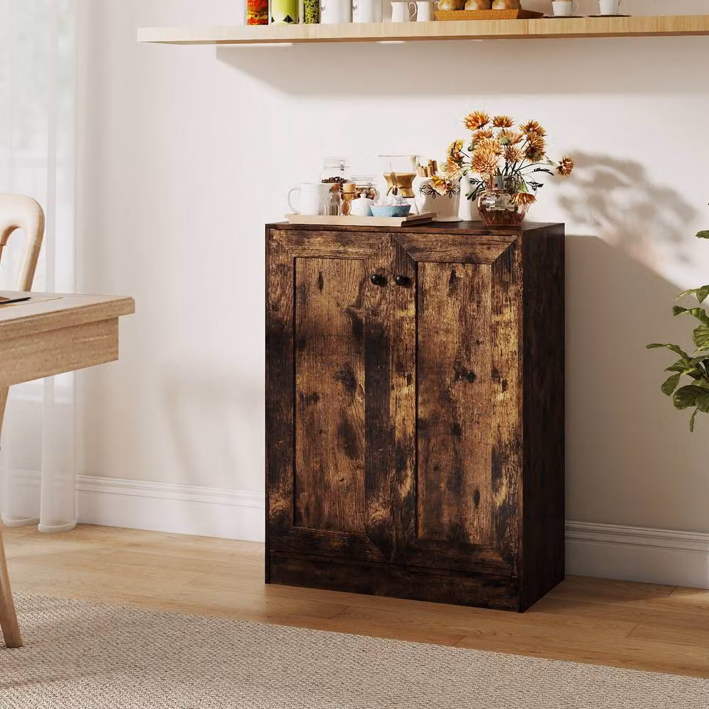 Costway Brown Wooden Freestanding Sideboard and Kitchen Cupboard with Doors – 7