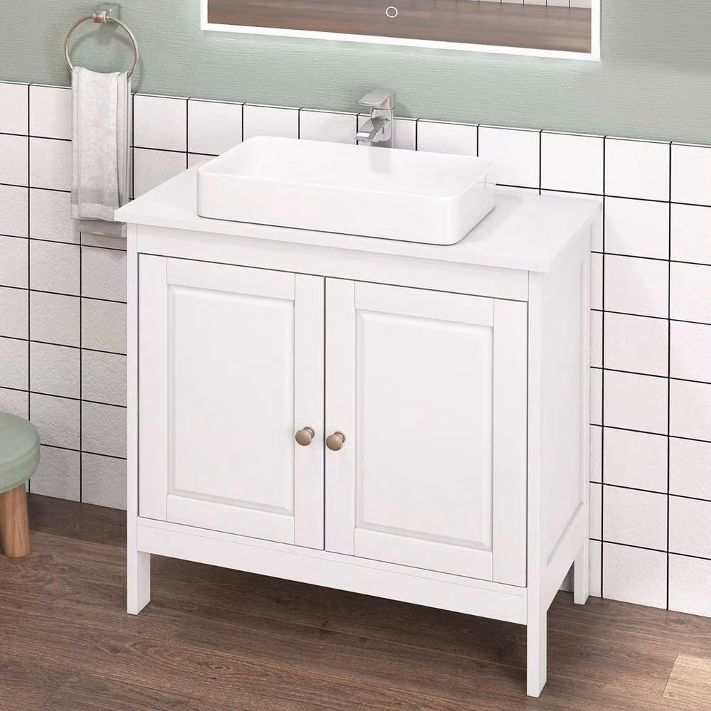 KORVIXA Freestanding Under Sink Bathroom Vanity Cabinet with 2 Hinged Doors, White, W: 90 cm, H: 65 cm – 2