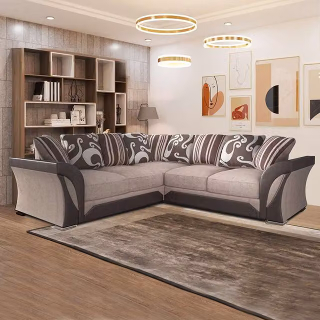 Sliding Wardrobes 4U Fabric 3+2 and L-Shape Corner Sofa Set in Beige and Brown