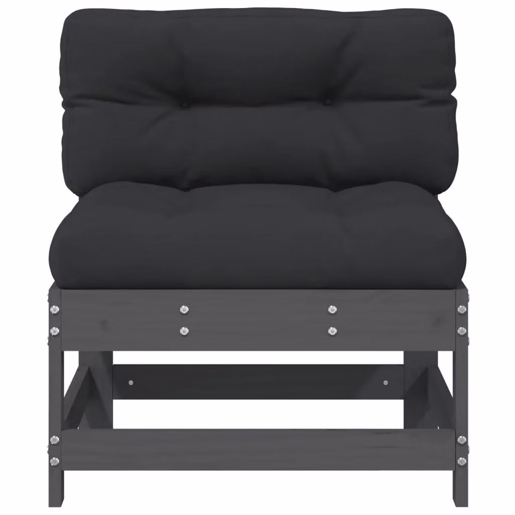 Berkfield Home Middle Sofa with Cushions in Grey Solid Pine Wood – 3
