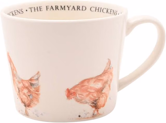 Meg Hawkins Ceramic Chickens in Cream Mug in Beige and White