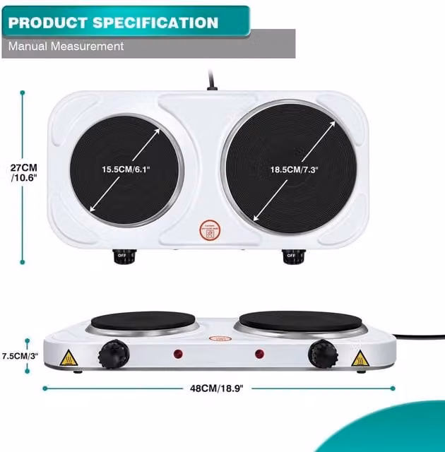 FLAVORA Double Portable Electric Table Top Hot Plate Cooker in White