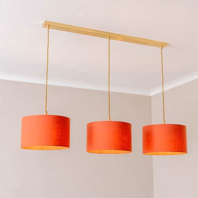 ValueLights Reni 3 Drop Bar Ceiling Pendant Light in Brushed Gold and Rust with LED Bulbs