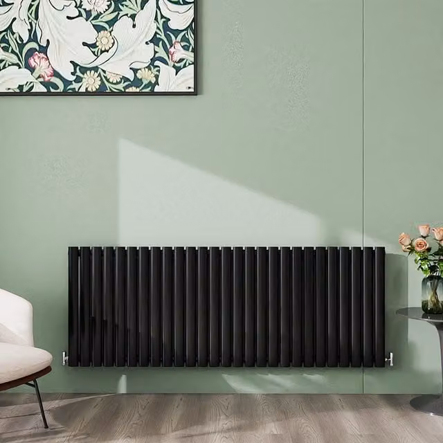 AicaBathroom Horizontal Oval Column Radiator in Black, W: 159.3 cm, H: 60 cm