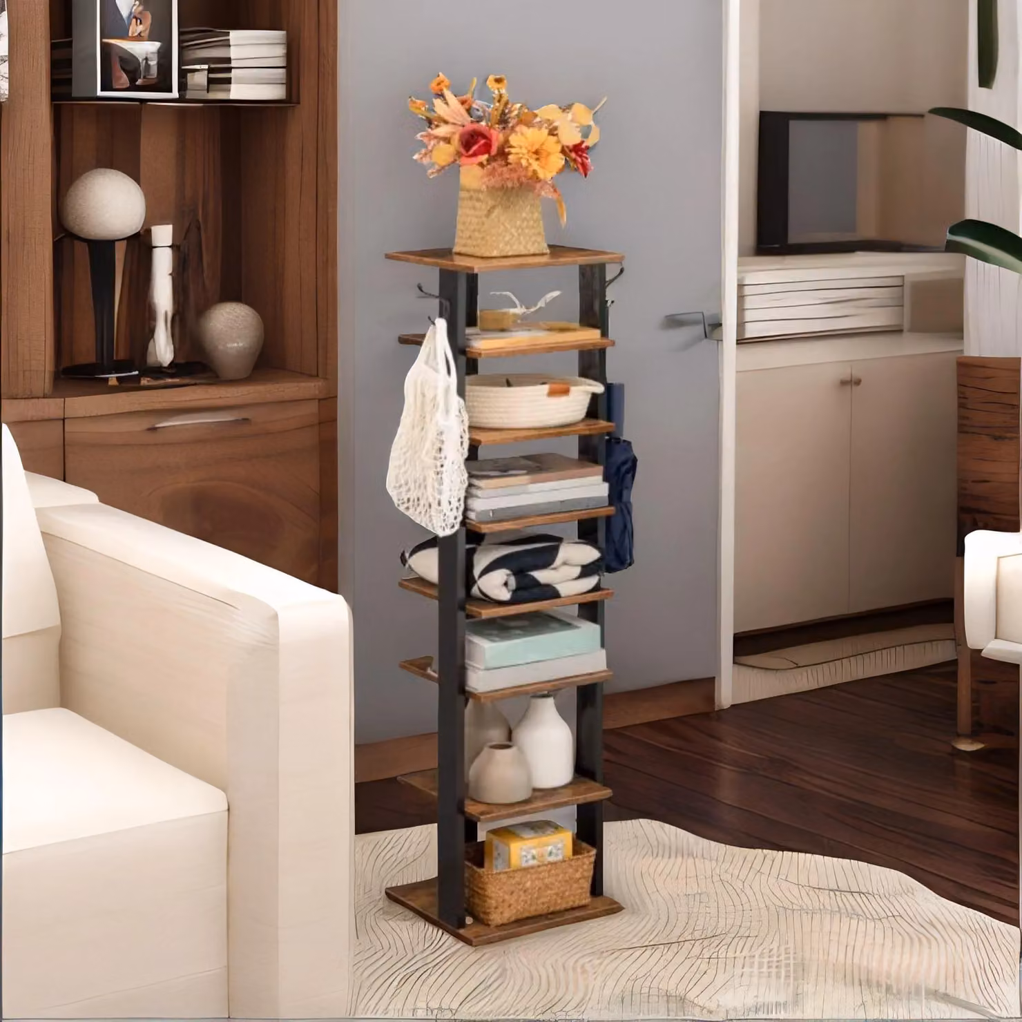 Rafaelo Mobilia 8-Tier Vertical Shoe Rack in Brown, W/D/H: 28 x 28 x 113 cm – 3