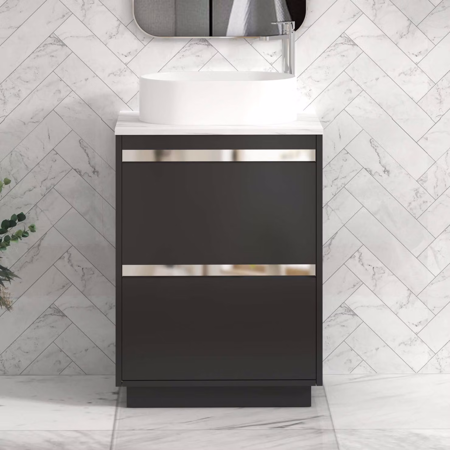 Royal Bathrooms Orion 800mm Matt Obsidian Black Floor Standing Bathroom Vanity Unit with 2 Drawers, Peak Basin and Chrome Accent Trim