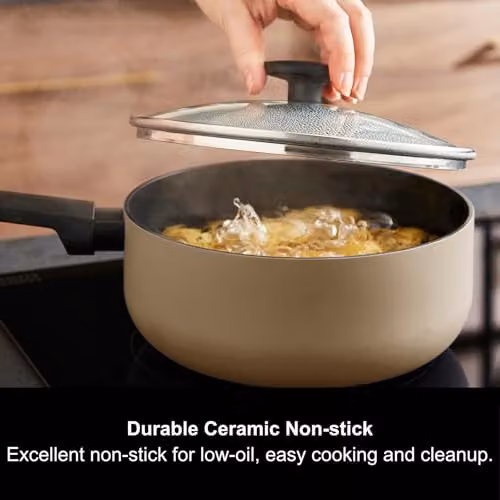 Morphy Richards 3-Piece Ceramic and Aluminium Saucepan Set in Beige – 2