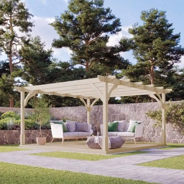 Rutland County Garden Furniture Ltd Premium Pergola and Decking Kit in Green Wood, W: 480 cm, D: 480 cm, H: 270 cm