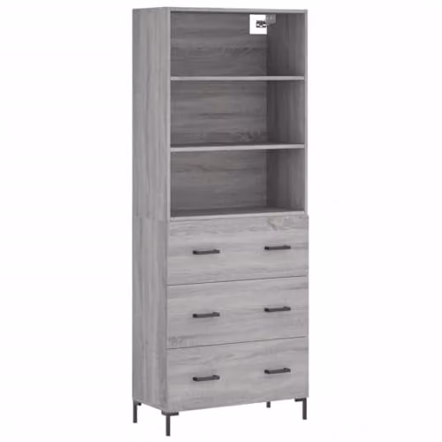 vidaXL Modern Grey Highboard with Internal Shelves and Doors, W: 69.5 cm, D: 34 cm, H: 180 cm