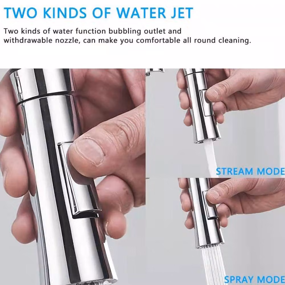Heable Versatile Kitchen Tap with Pull Out Sprayer Shower Head in Chrome Silver – 3