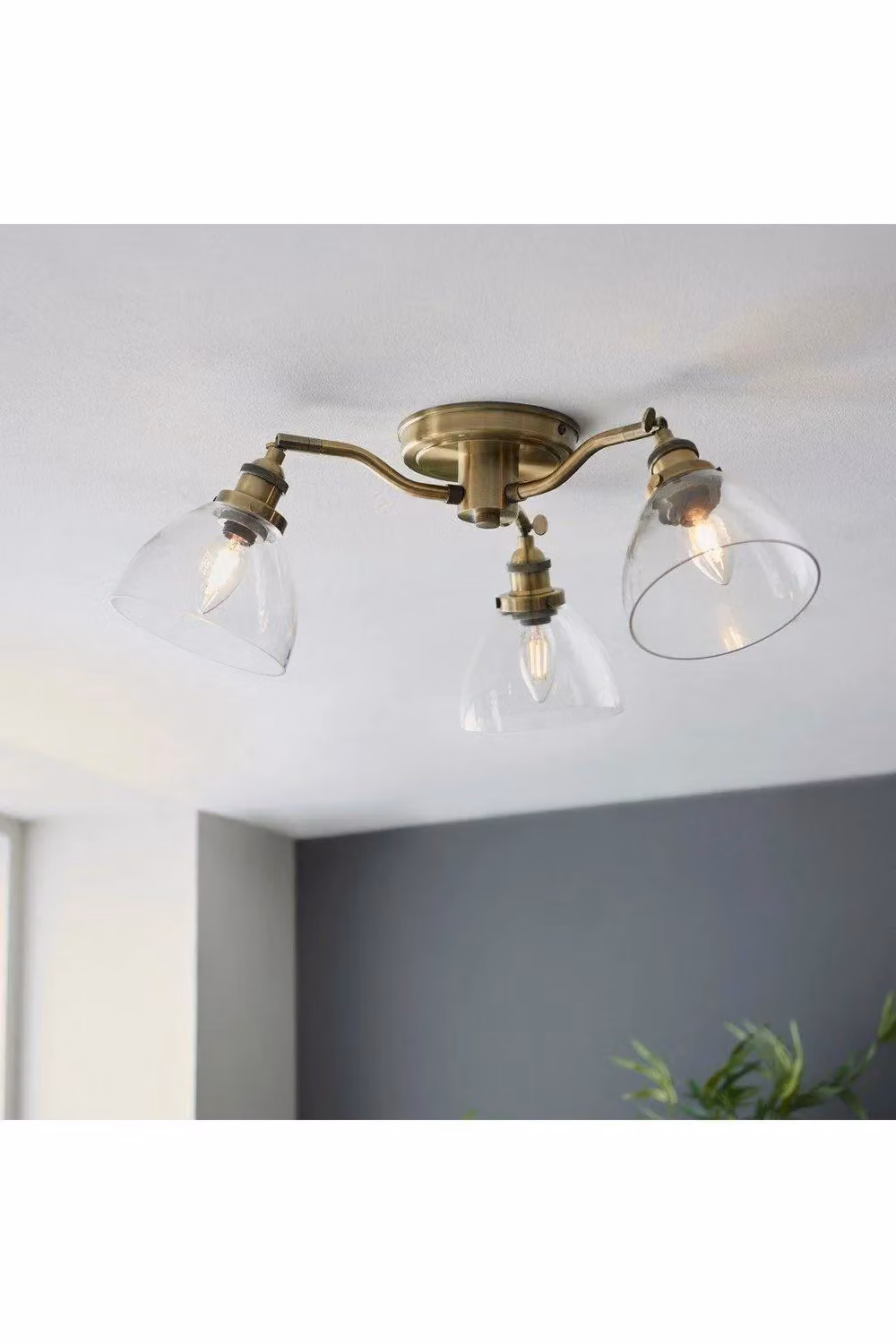 Netlighting Hansen Multi Arm Semi Flush Ceiling Lamp in Antique Brass and Transparent Glass – 2