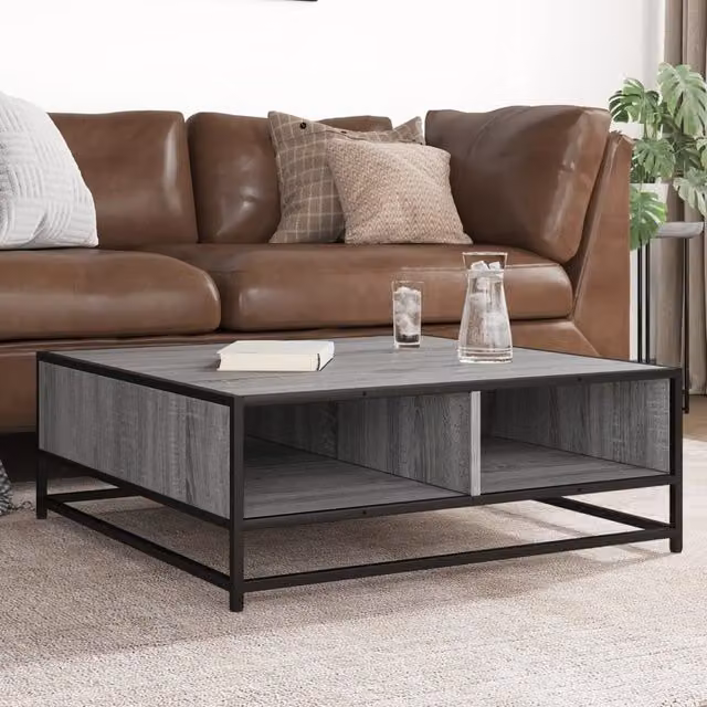 Berkfield Home Grey Sonoma Coffee Table with Metal Sled Base, W/D/H: 80 x 80 x 30 cm – 1