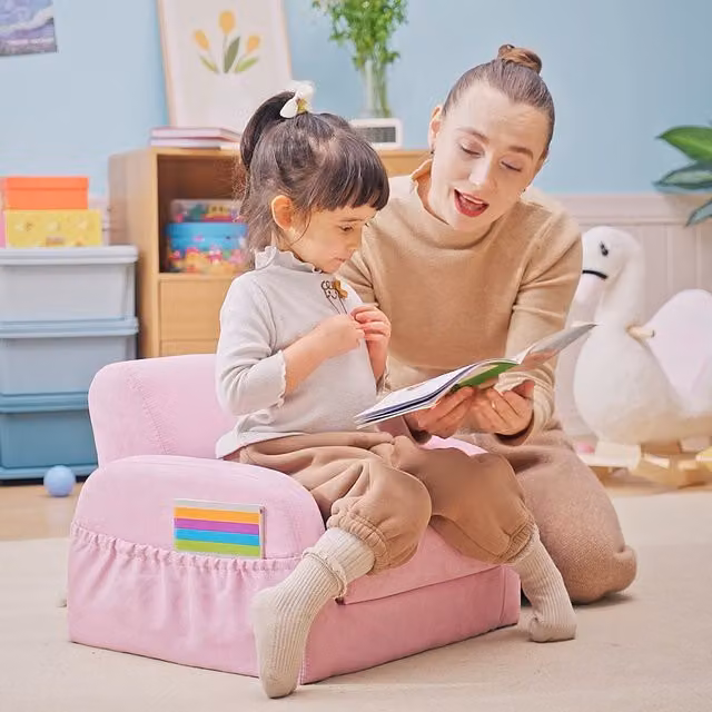 HOMCOM 2-in-1 Kids Folding Sofa Chair Bed in Pink with Foam Padding and Solid Wood Frame