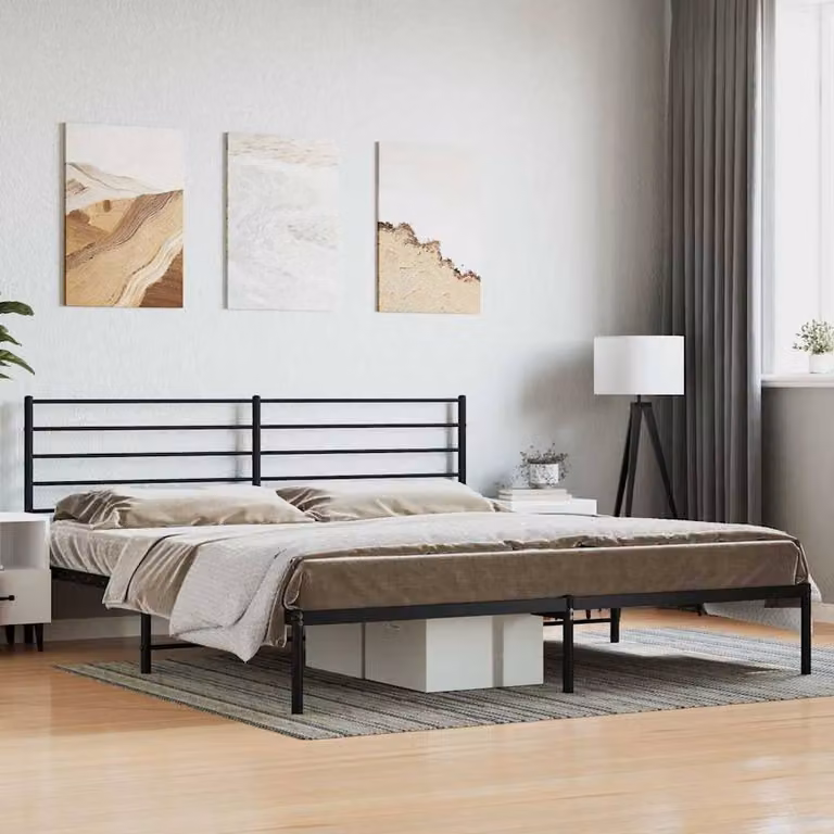 Berkfield Home Metal Bed Frame with Headboard in Black, W/D/H: 200 x 200 x 90 cm