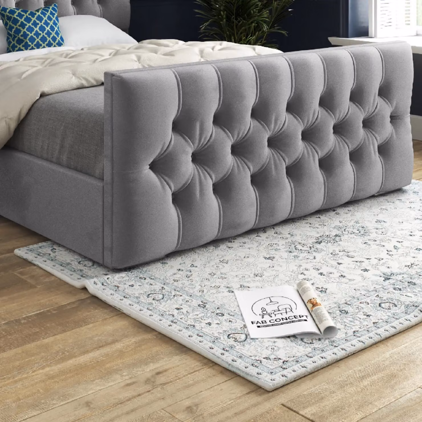 Casani Chesterfield Upholstered Velvet Bed Frame in Grey, W/D/H: 90 x 200 cm – 4