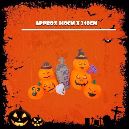 VFM e-Store Halloween Inflatable Pumpkin Graveyard Decoration, Multicolour, H: 244 cm – 3