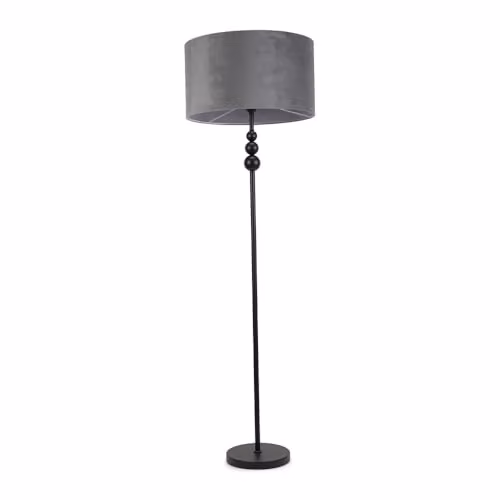 ValueLights Marissa Black Stacked Ball Floor Lamp with Grey Fabric Drum Shade – 1