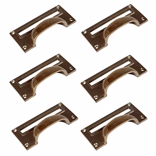 Hammer and Tongs Brass Filing Cabinet Drawer Handles with Card Frames, Pack of 6, W100mm x H50mm – 1