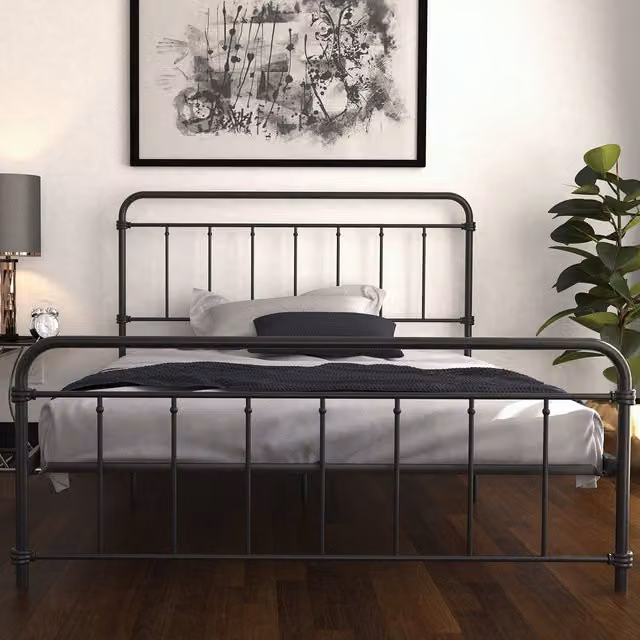 Dorel Home Wallace Industrial Metal Bed in Matt Black, W/D/H: 140 x 200 cm