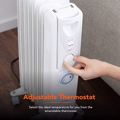 Warmies 1500W 7 Fin Oil Filled Freestanding Radiator with Thermostat and Timer, White – 3