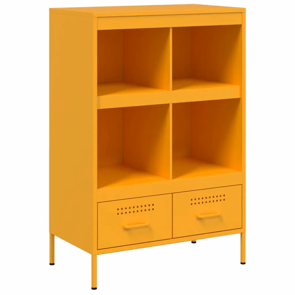 Berkfield Home Industrial Highboard in Mustard Yellow with Hinged Doors and Internal Shelves, W/D/H: 68 x 39 x 101.5 cm – 2
