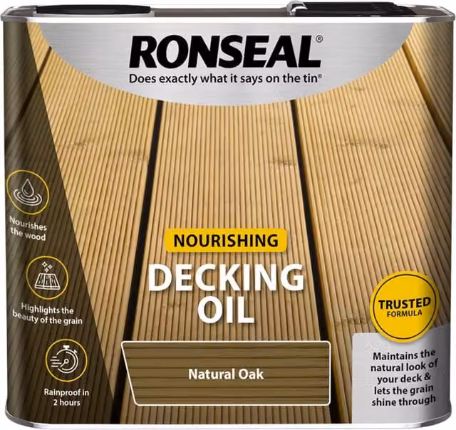Ronseal Natural Oak Decking Oil with UV Protection and Water Repellent, Brown