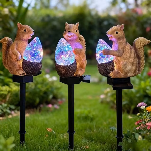 Quipulse Solar Colourful Crystal Squirrel LED Ground Plug Light in Brown – 1